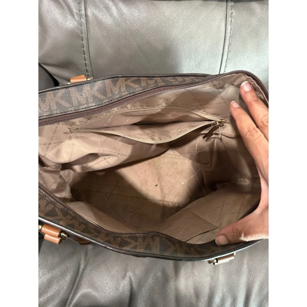 Michael Kors Signature PVC‎ Leather Tote Bag Brown Tan Shoulder Bag